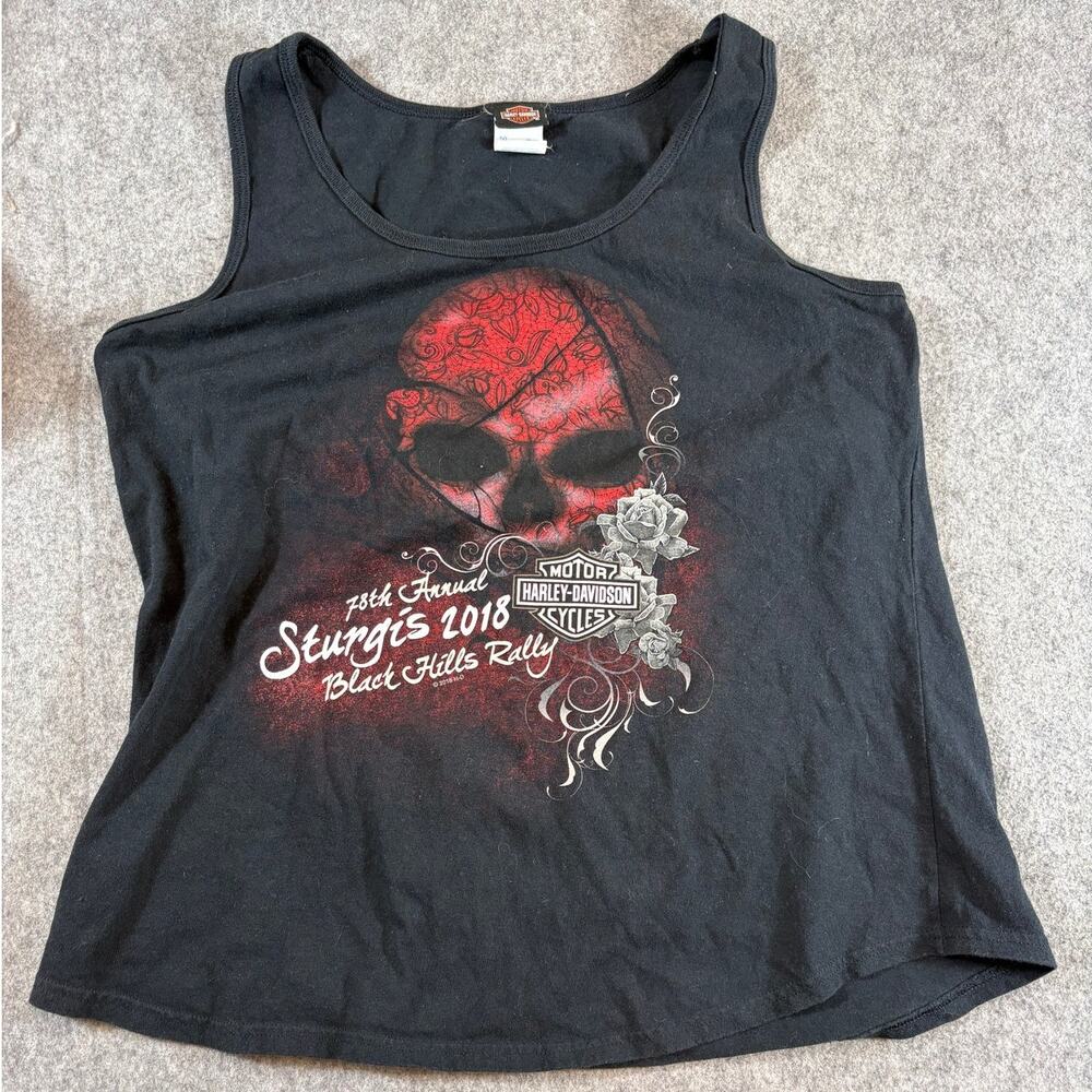 Harley Davidson Sturgis Tank Top Women Black Hills Rally Floral Skull Graphic XL